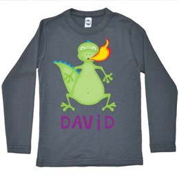 Langærmet bluse med drage og navn 1