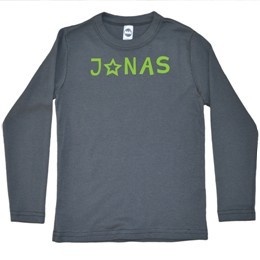 Langærmet grå bluse med grønt navn 1