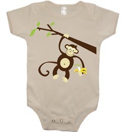 Økologisk babybody med dyreprint abe ecru 2