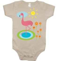 Økologisk babybody med dyreprint flamingo ecru_1